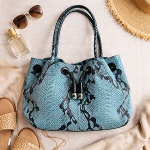 Iris Tyler Blue Snakeskin Embossed Tote | Boho Luxe Statement Bag